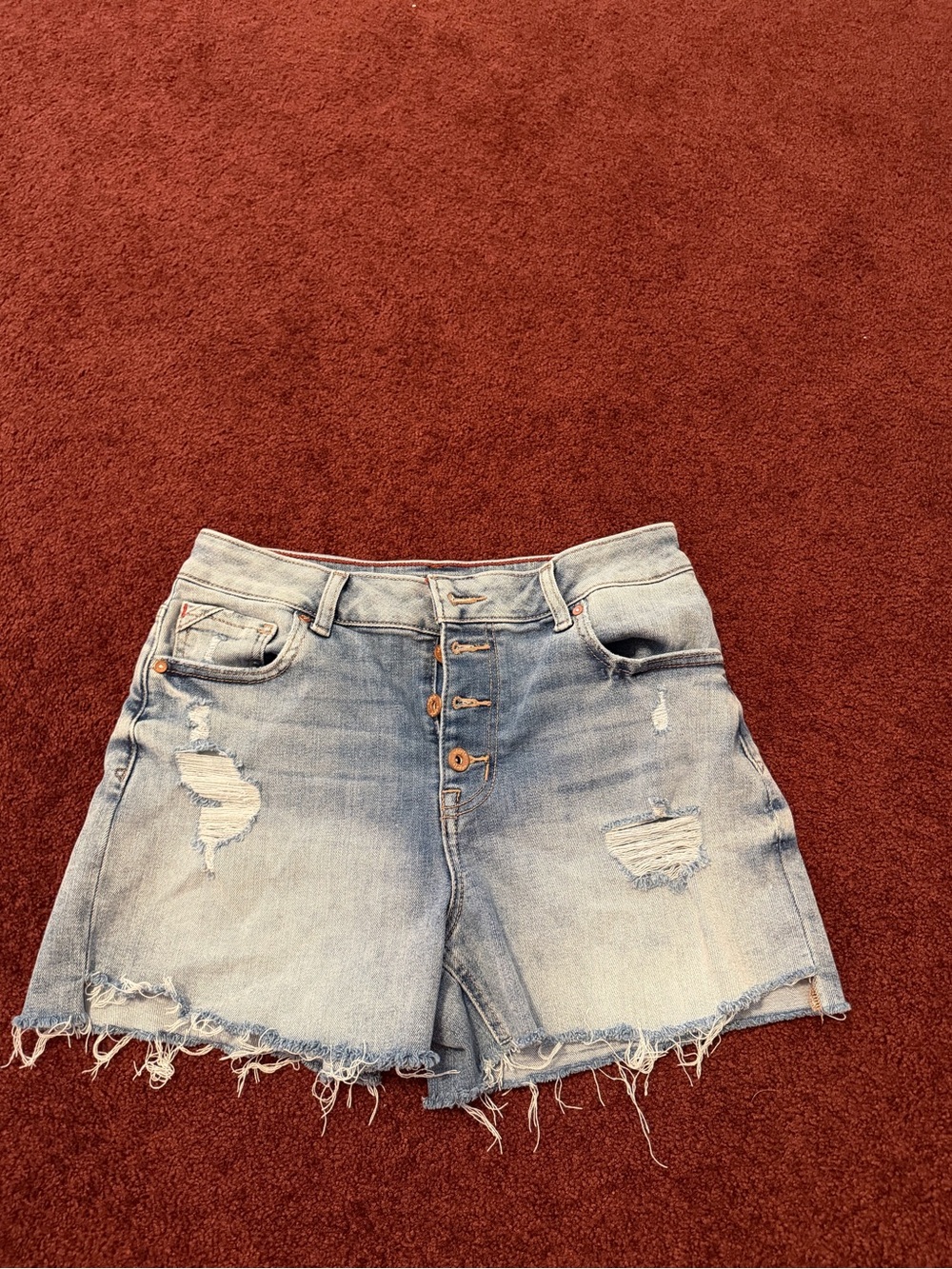 Light Wash Distressed High-Rise Denim Shorts